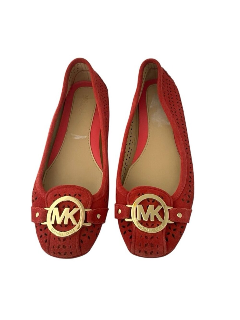 Michael Kors Womens Ballet Flats Size 6 Suede Leather Perforated MK Gold Logo
